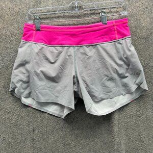 Lululemon Running Shorts Women 4 Gray Stripe Pink Waistband Athletic Active